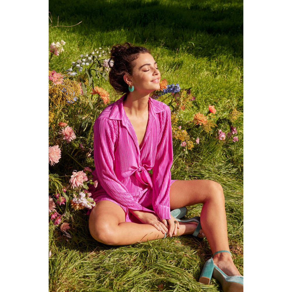 Lulus Casually Luxe Fuchsia Satin Plisse Tie-front Top Pink - Size XS